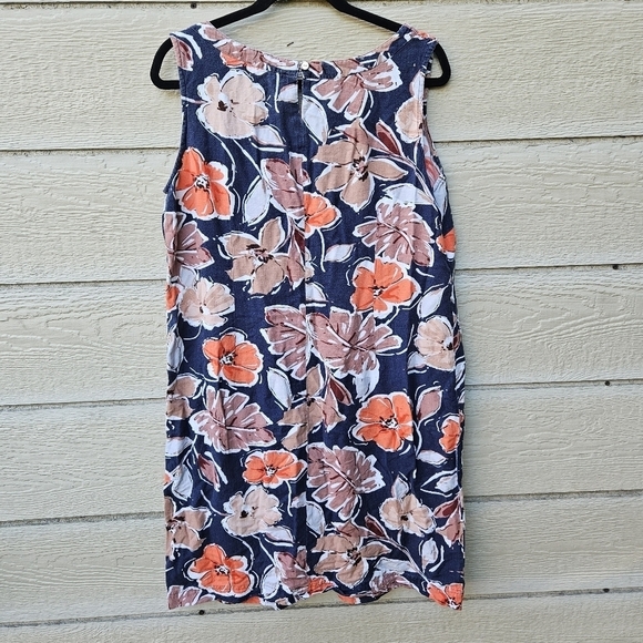 Julipa blue floral sleeveless shift dress with pockets linen-blend US 12 UK 16 - Picture 2 of 11